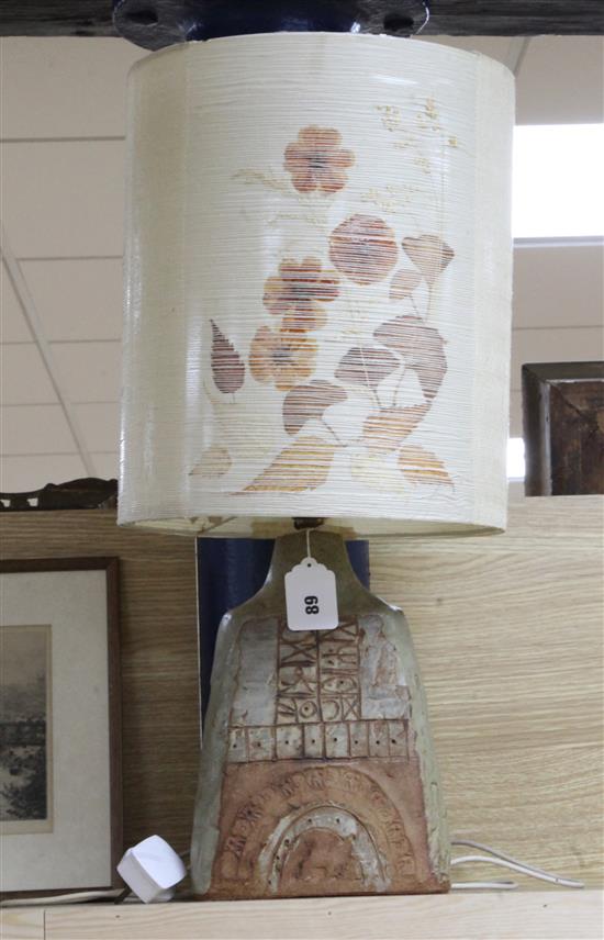 A 1970s stoneware lamp base, contemporary shade